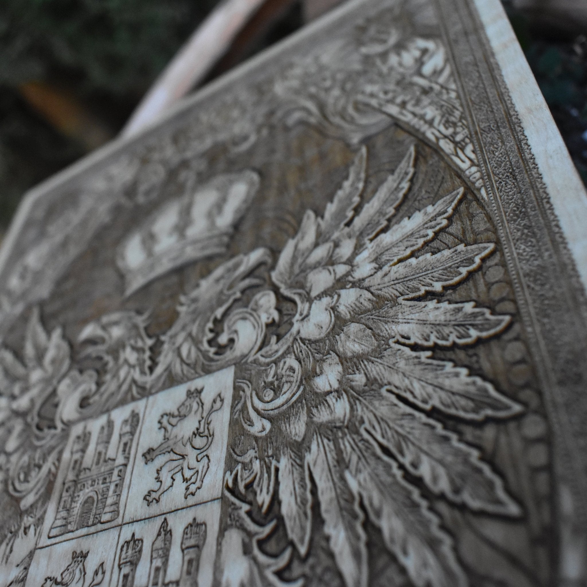Spanish family crest Toledo wall art on engraved maple wood