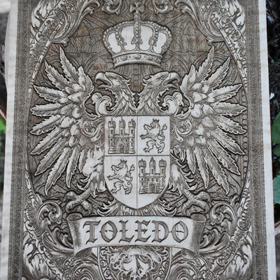 Historical Spanish emblem wall art hand-painted on wood