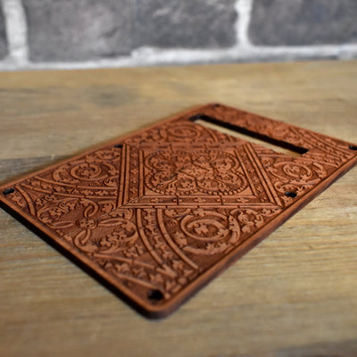 Gothic II Tremolo Cover for Stratocaster Electric Guitar – gothic art, engraved wood, dark fantasy, skeleton design, artisan crafted