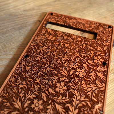 Gothic III Tremolo Cover for Stratocaster Electric Guitar – gothic art, engraved wood, dark fantasy, skeleton design, artisan crafted