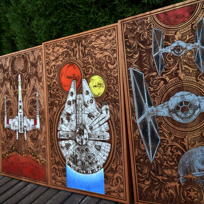 Intergalactic Spaceships Star Wars  II - Triptych edition Star Wars engraved wood phone case