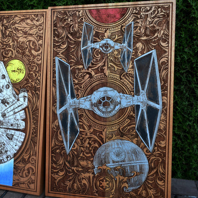 Intergalactic Spaceships Star Wars  II - Triptych edition Star Wars engraved wood phone case