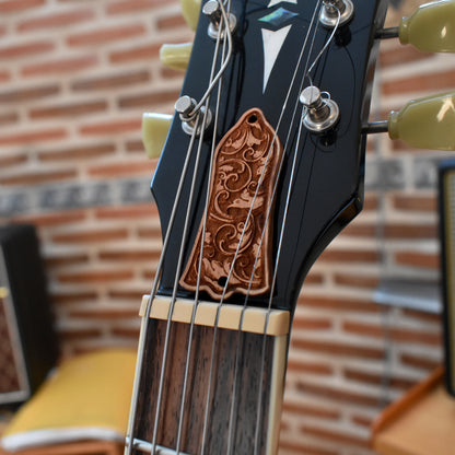 Truss Rod Cover for Gibson Les Paul Embellishment 1 – gothic art, engraved wood, dark fantasy, skeleton design, artisan crafted