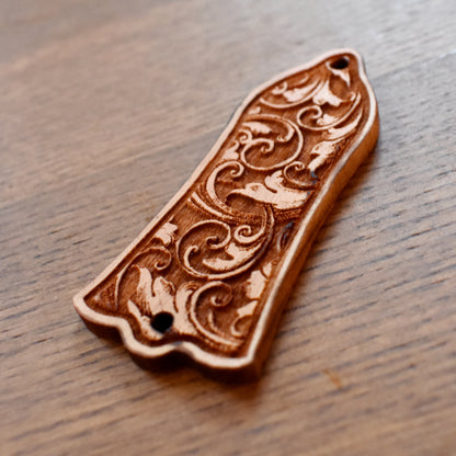 Truss Rod Cover for Gibson Les Paul Embellishment 1 – gothic art, engraved wood, dark fantasy, skeleton design, artisan crafted