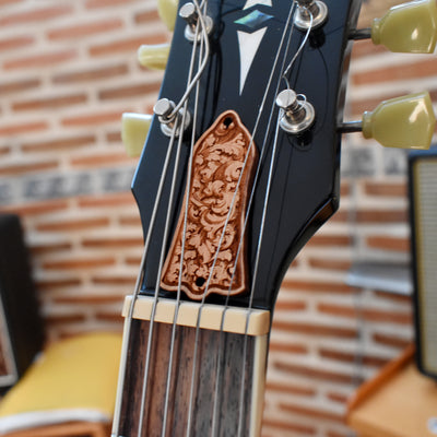 Truss Rod Cover for Gibson Les Paul Embellishment 2 – gothic art, engraved wood, dark fantasy, skeleton design, artisan crafted