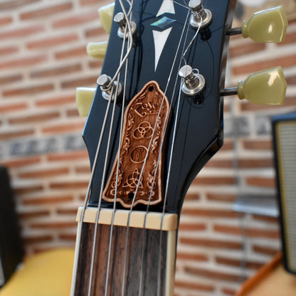 Truss Rod Cover for Gibson Les Paul Led Zeppelin – gothic art, engraved wood, dark fantasy, skeleton design, artisan crafted