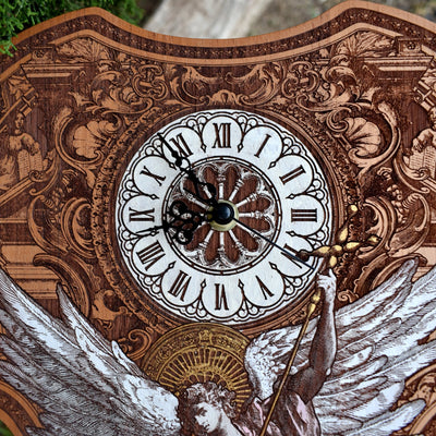 Gothic violin clock, hand-painted on premium cedar wood for an elegant vintage look.