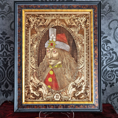 Gothic wood wall art of Vlad the Impaler with detailed laser engraving
