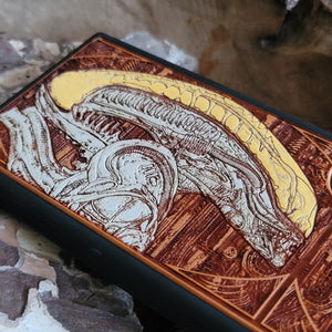iPhone & Samsung Galaxy Wood Phone Case -Artwork "Alien Head" Hand Painted