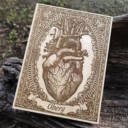 Customizable anatomical heart wood art with banner for personal message