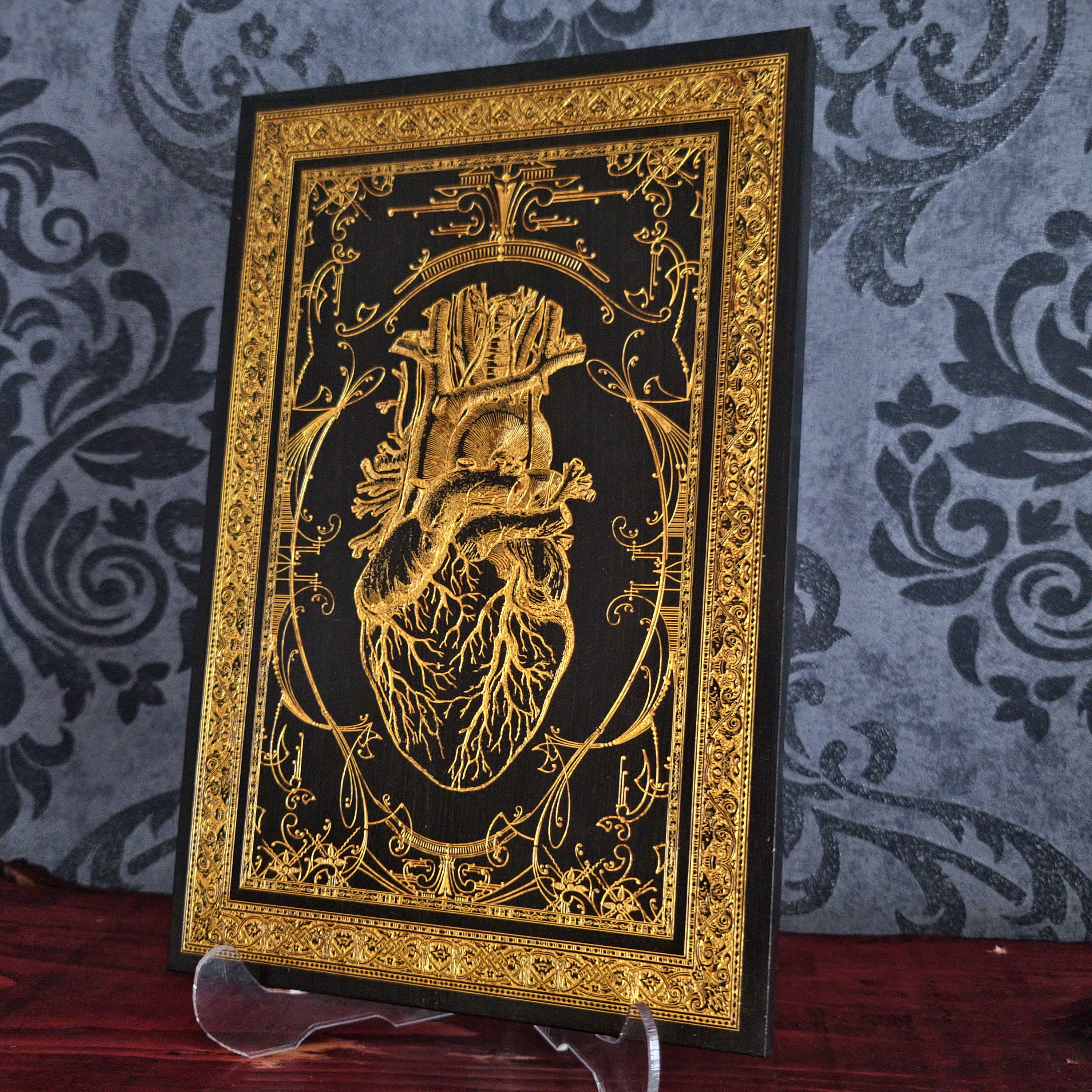 Anatomical Heart Wood Wall Art – Gothic Anniversary Gift for