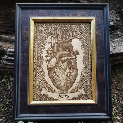 Personalized anatomical heart wood art with banner engraving for special occasions