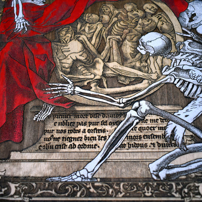 Gothic engraved wood art – gothic art, engraved wood, dark fantasy, skeleton design, artisan crafted