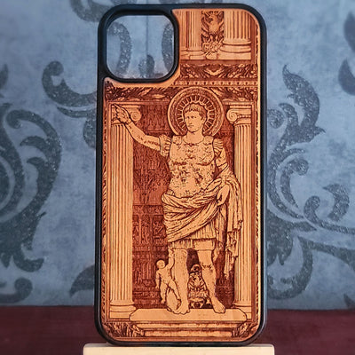 Funda de madera para teléfono "Honor" de caballero medieval, pintada en plata