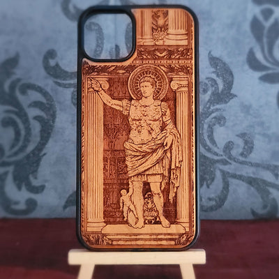Funda de madera para teléfono "Honor" de caballero medieval, pintada en plata