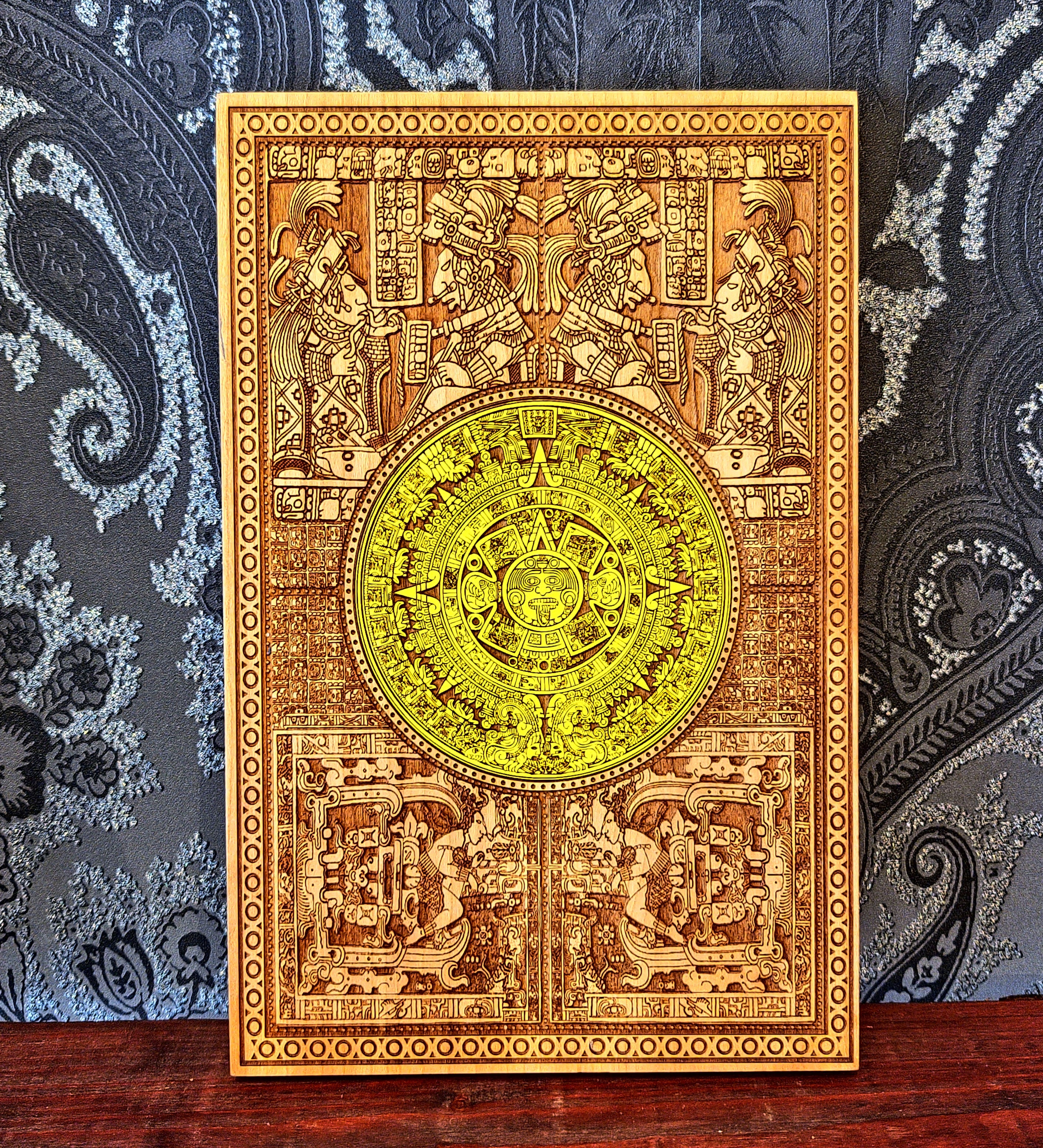 Aztec Calendar - Medium Hand Painted