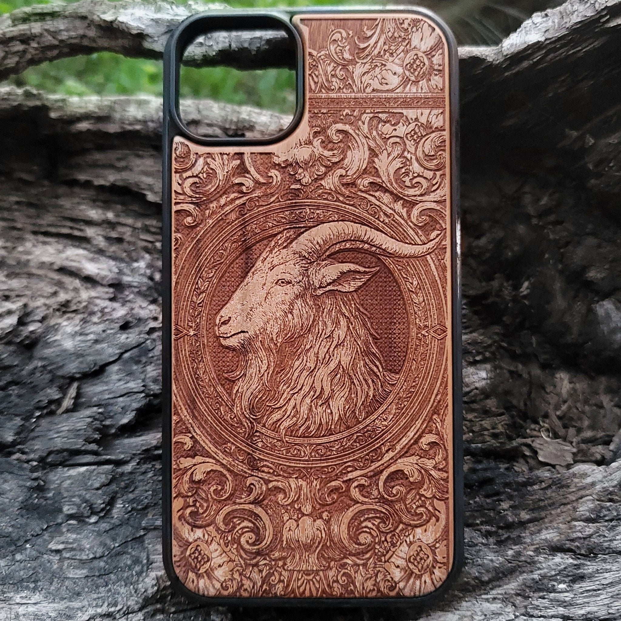 Baphomet goat head wood phone case iPhone  Galaxy S