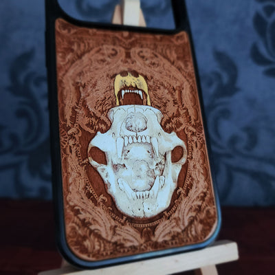 Bear Skull - Wood Phone Case -  Hand Painted