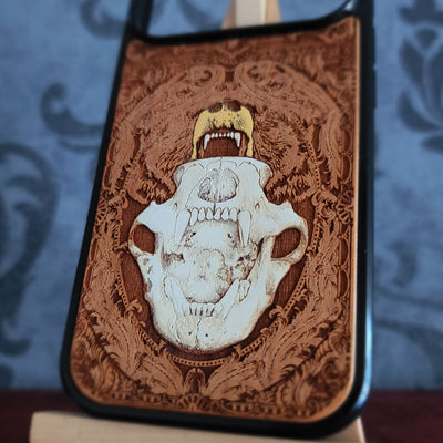 Bear Skull - Wood Phone Case -  Hand Painted
