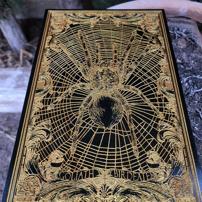 Creepy spider artwork for horror fans, engraved on gothic wood canvas.