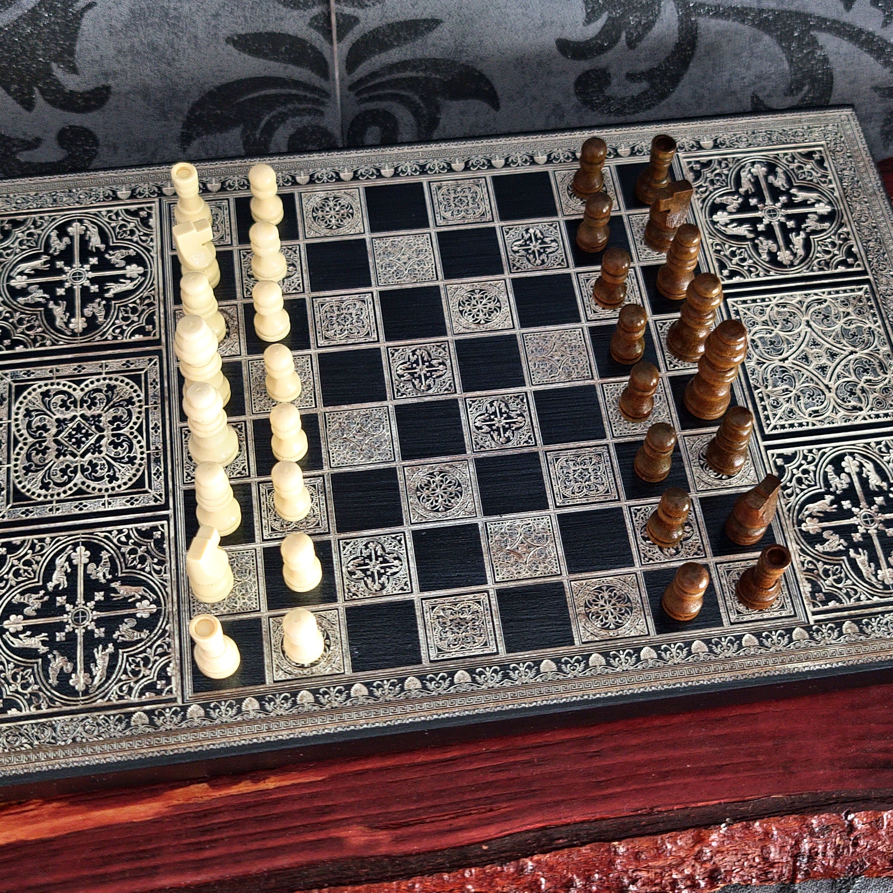Black & Silver Chess Board Wood - A4 Size