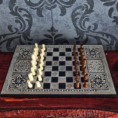 Black & Silver Chess Board Wood - A4 Size