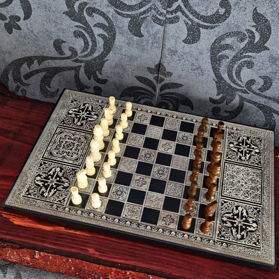 Black & Silver Chess Board Wood - A4 Size