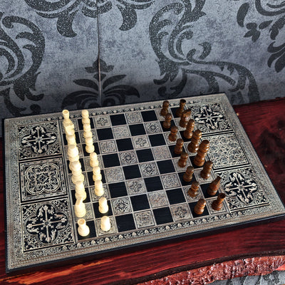 Black & Silver Chess Board Wood - A4 Size