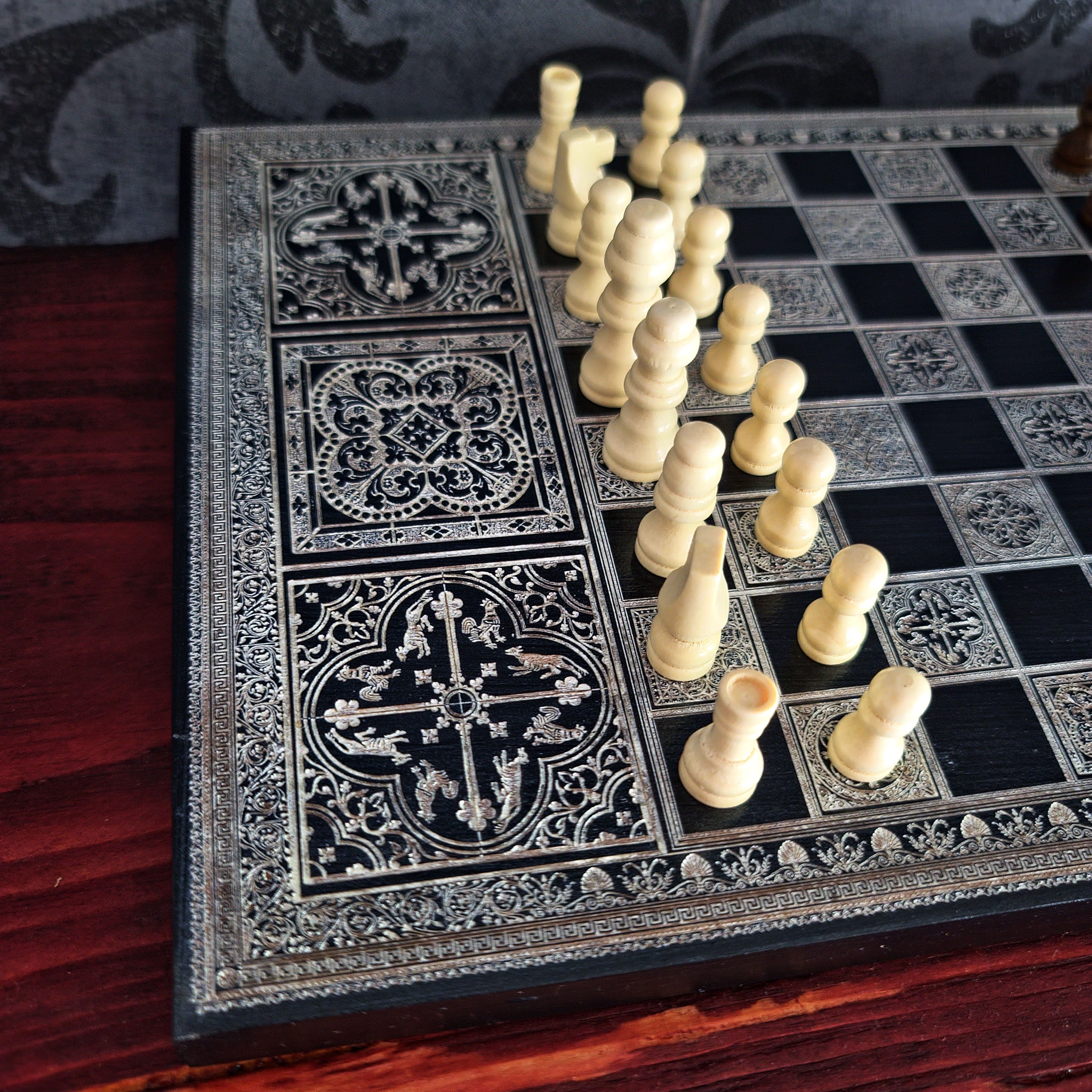 Black & Silver Chess Board Wood - A4 Size