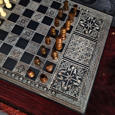 Black & Silver Chess Board Wood - A4 Size