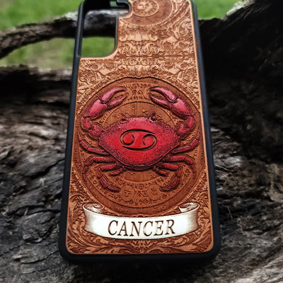 Handcrafted Cancer zodiac phone case with moon phase details