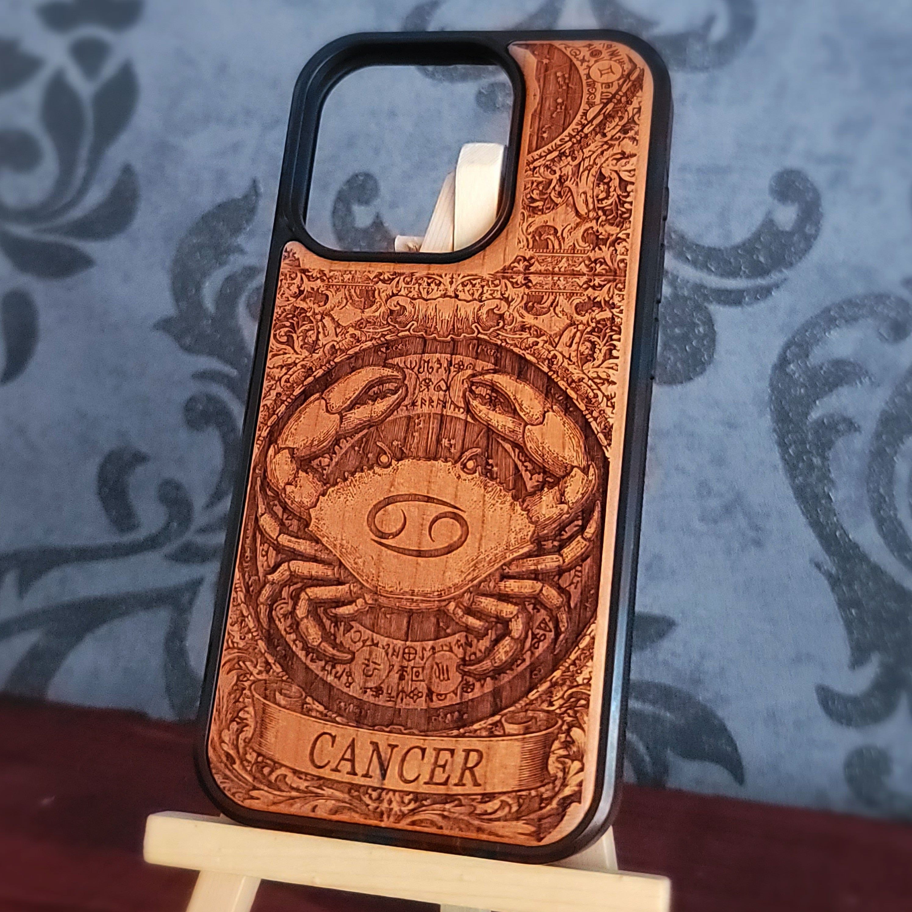 Cancer Zodiac Phone Case, Horoscope Wood Cover