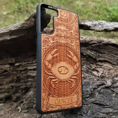 Cancer constellation wood phone case with horoscope art