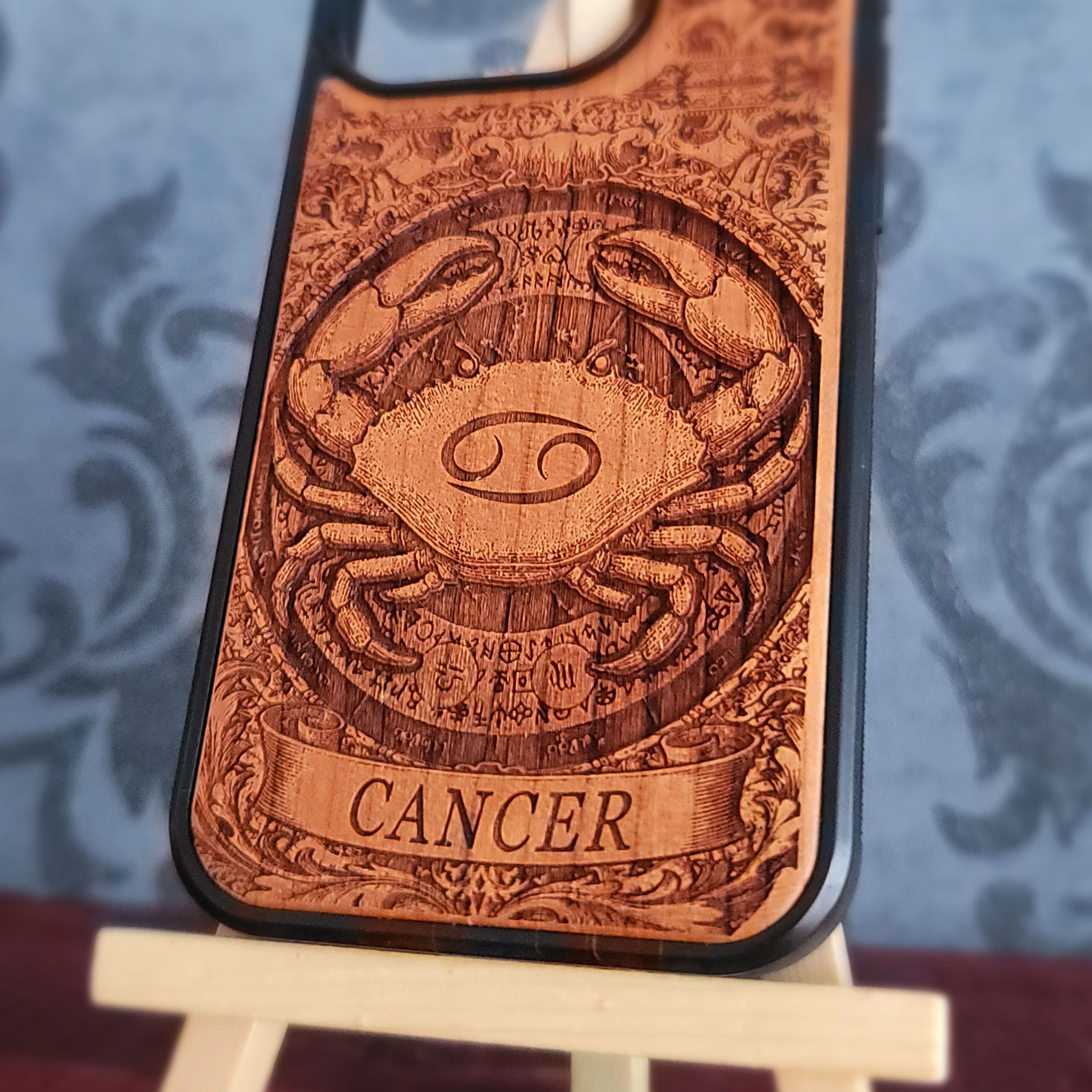 Cancer Zodiac Phone Case, Horoscope Wood Cover