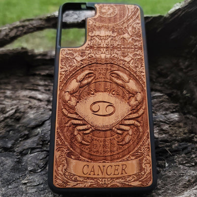 Cancer zodiac astrology art laser engraved on wood case