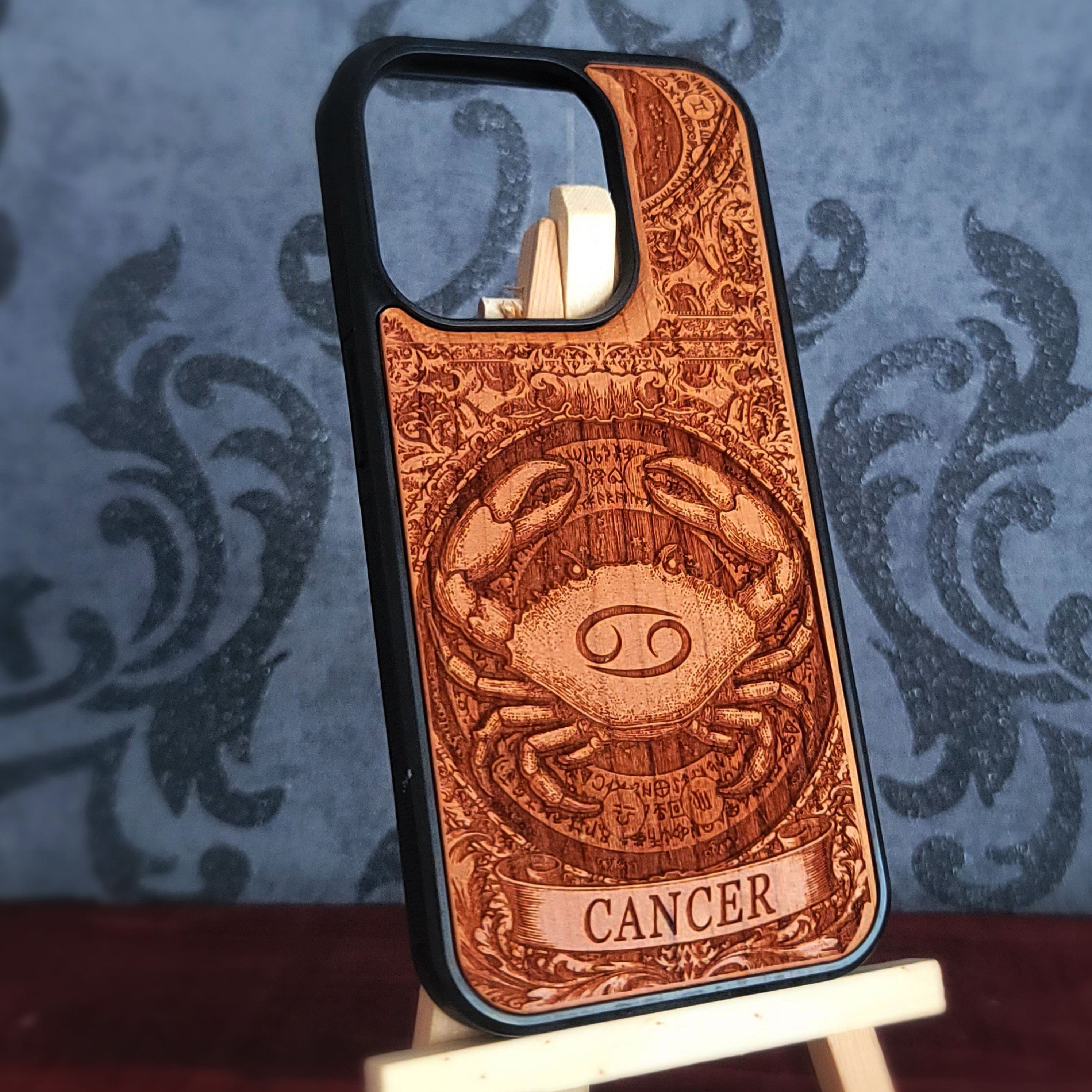 Cancer Zodiac Phone Case, Horoscope Wood Cover