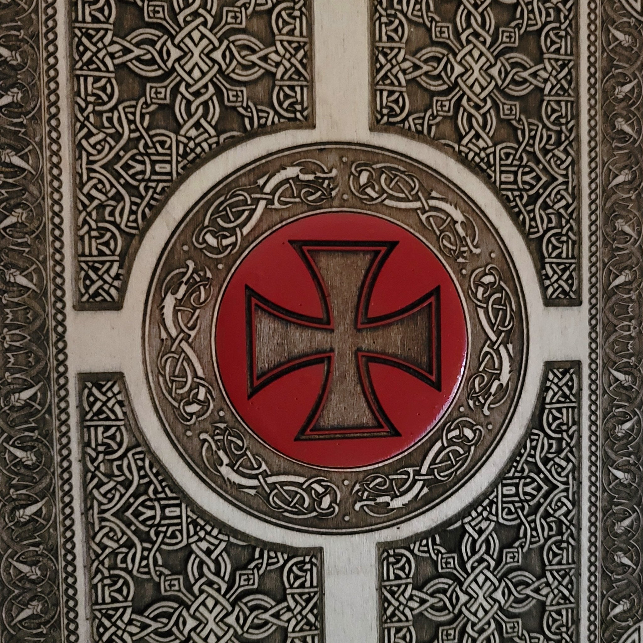 Handmade Celtic wood art with intricate engravings and a personal touch
