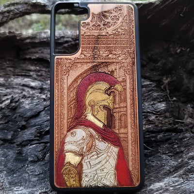 Roman centurion wood phone case – engraved & painted for iPhone , Galaxy S – historical warrior design