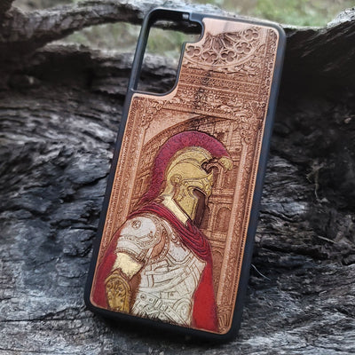 Roman centurion wood phone case – engraved & painted for iPhone , Galaxy S – historical warrior design