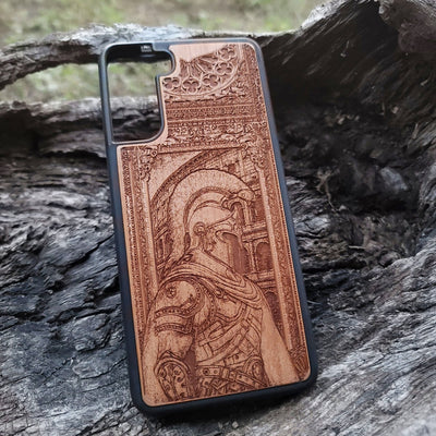 Engraved Roman centurion wood phone case – fits iPhone , Galaxy S – historical warrior design