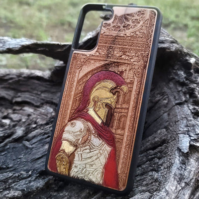 Roman centurion wood phone case – engraved & painted for iPhone , Galaxy S – historical warrior design