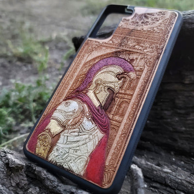 Roman centurion wood phone case – engraved & painted for iPhone , Galaxy S – historical warrior design