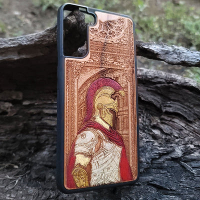 Roman centurion wood phone case – engraved & painted for iPhone , Galaxy S – historical warrior design