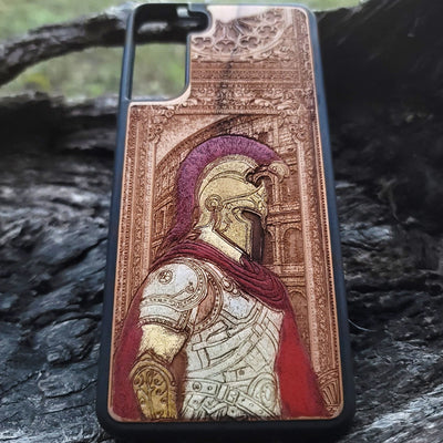 Roman centurion wood phone case – engraved & painted for iPhone , Galaxy S – historical warrior design