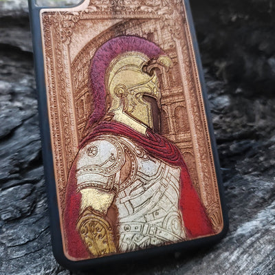 Roman centurion wood phone case – engraved & painted for iPhone , Galaxy S – historical warrior design