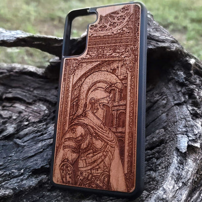 Engraved Roman centurion wood phone case – fits iPhone , Galaxy S – historical warrior design