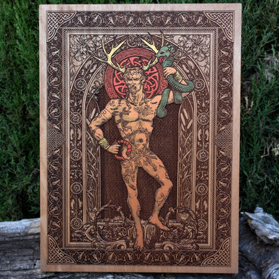 Cernunnos - Large Limited Edition – gothic art, engraved wood, dark fantasy, skeleton design, artisan crafted