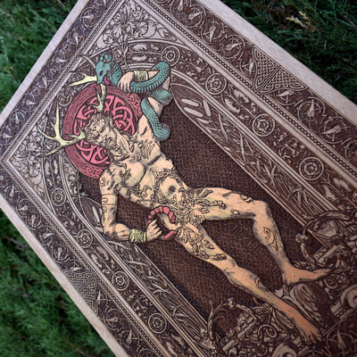 Gothic engraved wood art – gothic art, engraved wood, dark fantasy, skeleton design, artisan crafted