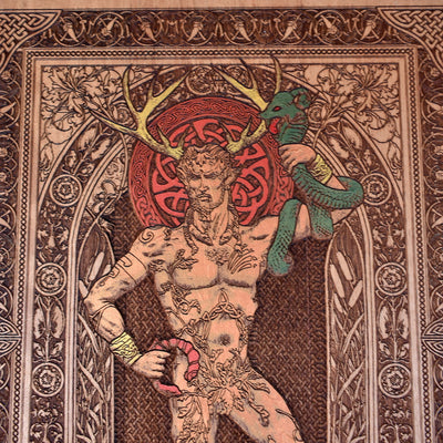 Gothic engraved wood art – gothic art, engraved wood, dark fantasy, skeleton design, artisan crafted