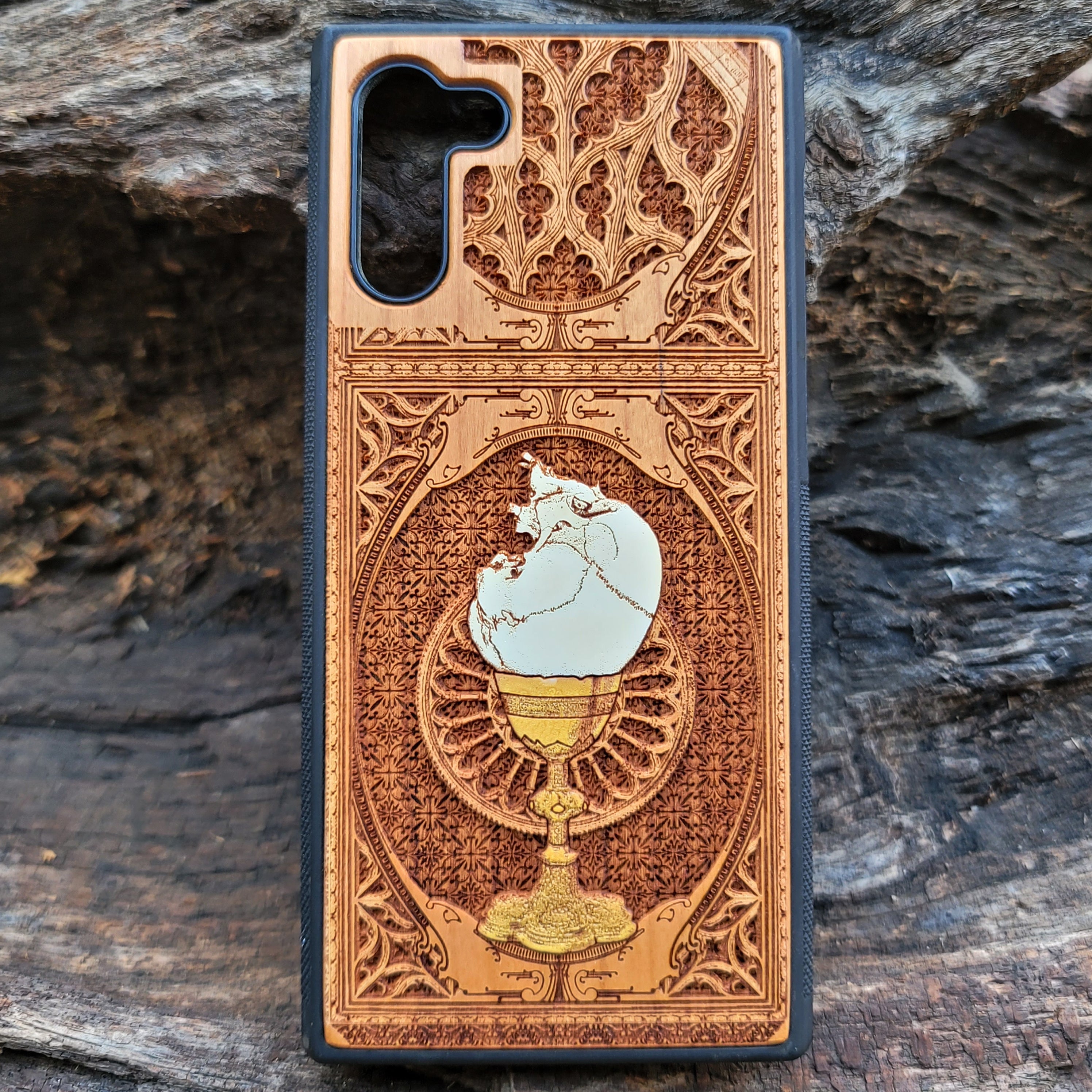 iPhone & Samsung Galaxy Wood Phone Case - The Chalice Gothic Pattern Hand Painted